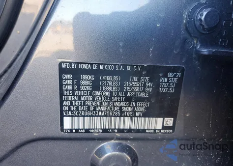 2021 Honda Hr-V Lx z USA, uszkodzony, nr VIN 3CZRU6H33MM756285